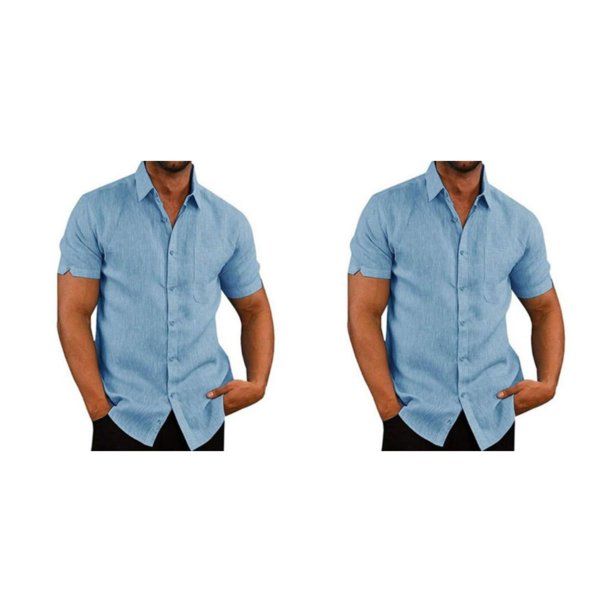 Jumpingount Banquete Senderismo Camisa de un solo pecho para hombre Camisas de manga corta con botones de verano Ropa de moda Regalo de cumpleaños Azul L 2piezas