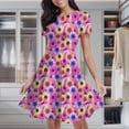 thumbnail image 2 of Pink Daisy Print Women's Classic Swing Skater Dress Casual Work Party Cocktail Dresses, 2 of 6