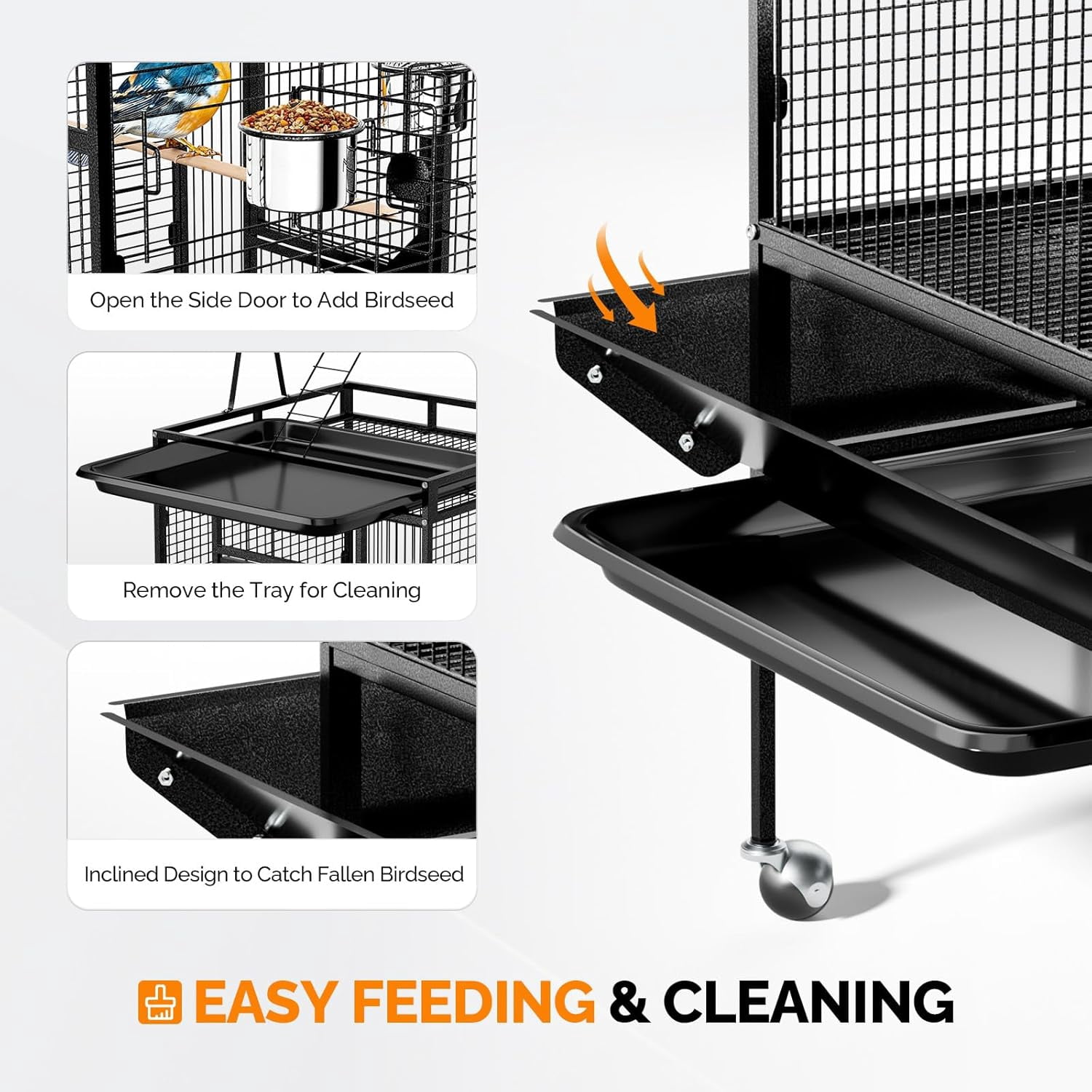 VINGLI Bird Cage, 83 Inch Wrought Iron Bird Cage with Play Top, Rolling Parakeet Cage for Cockatiels Lovebird Finches Canaries