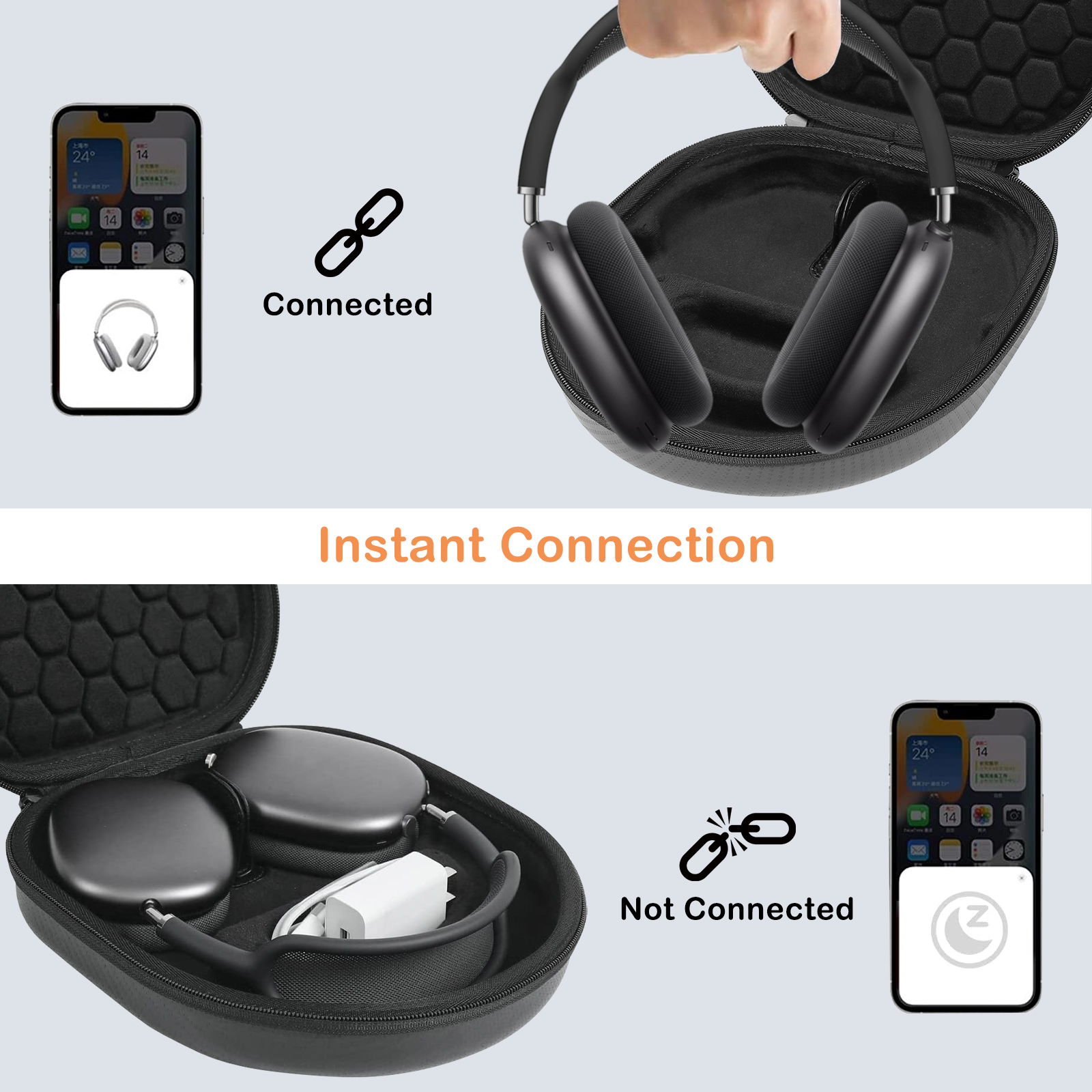 Mosiso Smart Hard Case For AirPods Max Supports Sleep Mode, Organizer...