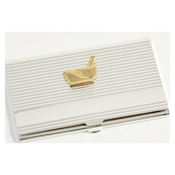 Silver Plated Business Card Case with Gold Plated "Pharmacy" Emblem.