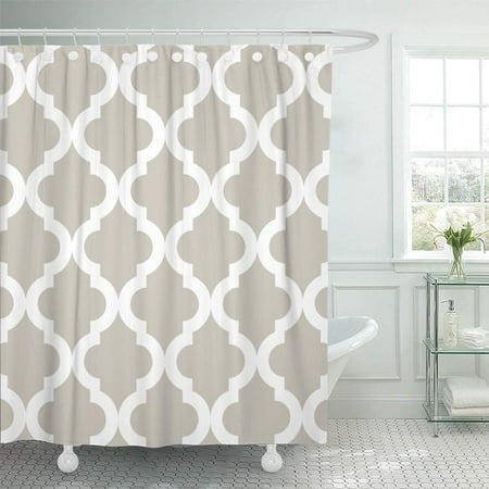 Xddja Beige Pattern Moroccan Quatrefoil, Gray Cream And White Shower Curtain Together Uk