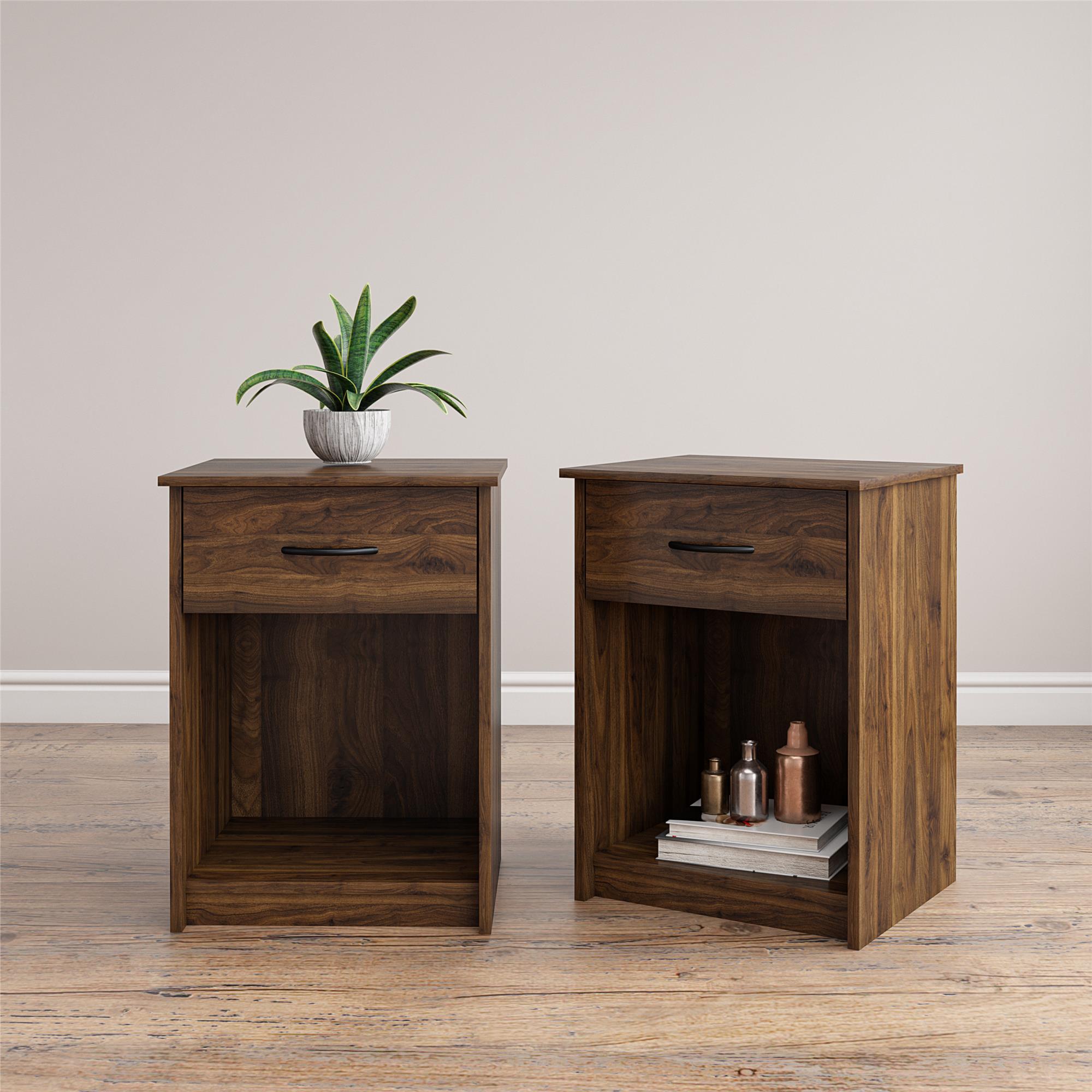 (Set of 2) Mainstays 1 Drawer Bedroom Nightstand, Walnut