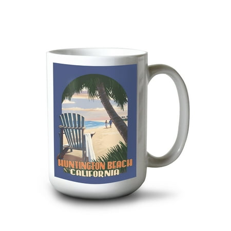 

Lantern Press 15 fl oz Ceramic Mug Huntington Beach California Woodies and Sunset Contour Dishwasher & Microwave Safe