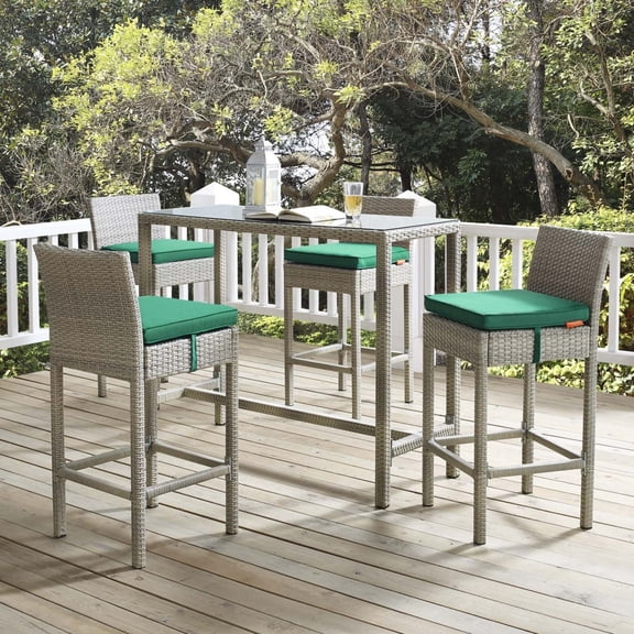 Modway Conduit Rattan Outdoor Bar Stool in Light Gray and Green (Set of 4)