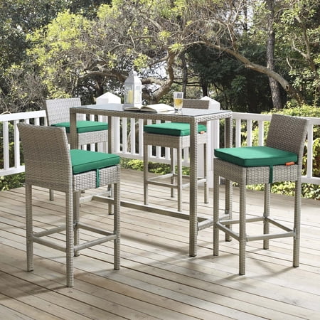 Modway Conduit Rattan Outdoor Bar Stool in Light Gray and Green (Set of 4)