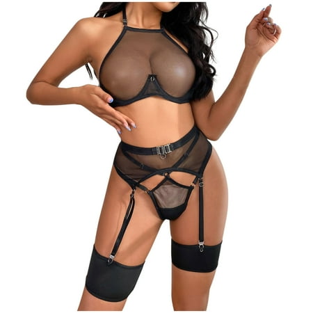 

Hesxuno Sexy 5-Piece Set of Autumn New Wrap Chest Underwear with Steel Legs Mesh Set