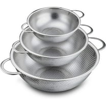 Colander Set of 3, Stainless Steel Micro-Perforated Colanders Strainers for Draining Rinsing Washing, Ideal for Pasta Vegetables Fruits, Heavy Duty & Dishwasher Safe - 1/3/5 Quart