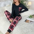 thumbnail image 4 of SCSAlgin Christmas Pajamas for Women Long Sleeve Pj Set Soft Sleepwear Plaid Pant with Pockets, 4 of 5