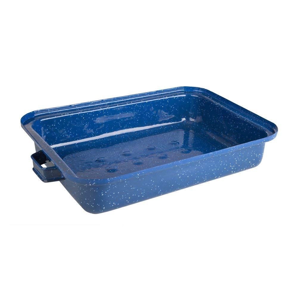 blue speckled enamel roasting pan