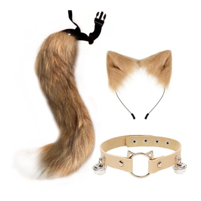 Orejas y cola larga falsas, regalos divertidos para mujeres y niñas, diadema para cosplay, baile de graduación marrón