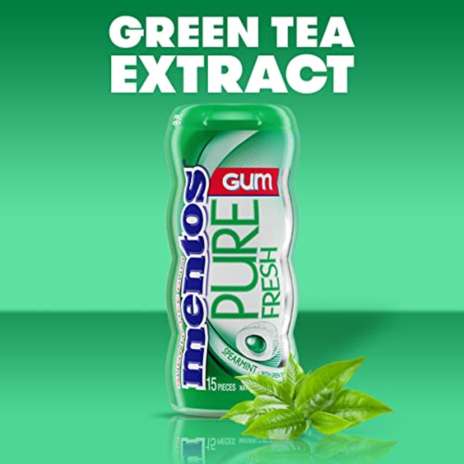Mentos Pure Fresh Sugar-Free Chewing Gum With Xylitol, Spearmint, 15 Piece Bottle (Bulk Pack Of 10)