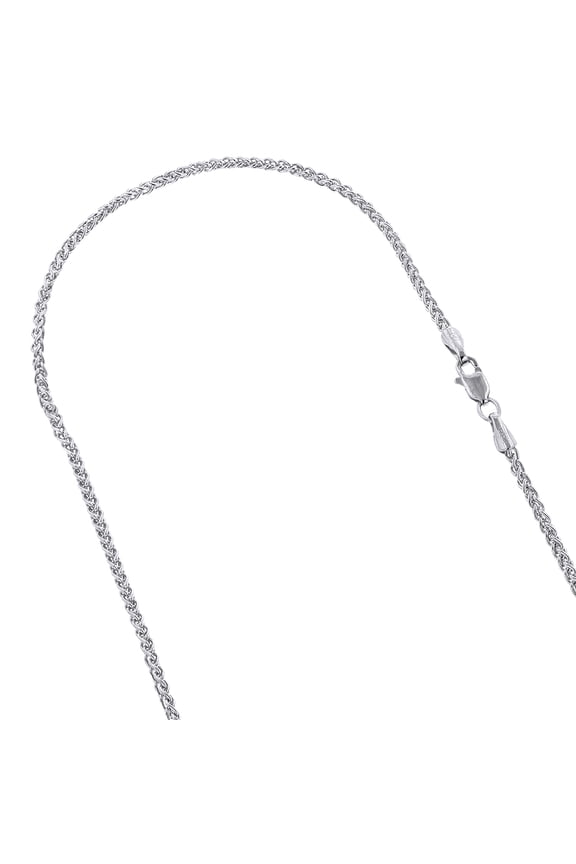 14K Solid White Gold 2.1mm Wide Round Wheat Chain 16 Necklace with Lobster Clasp