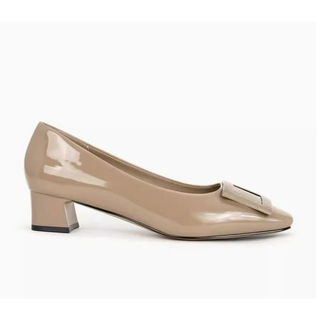 Sheepskin version ~ Su Yinyin with leather square head square buckle shallow mouth ol commuter thick heel shoes womens high heels wedding shoes