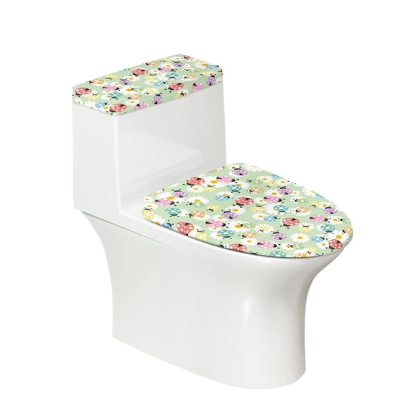 HELLHERO Ladybug and Daisy Pattern Toilet Seat Cover Replacement & Elastic Bottom Toilet Covers Set for Gift, Elastic Fabric, Machine Washable