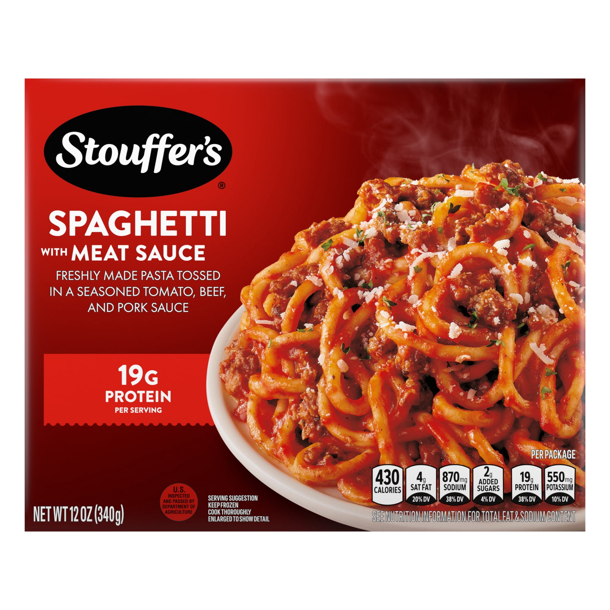 Stouffer’s Spaghetti with Meat Sauce, Single Serve, Frozen Pasta, Single Frozen Meals 12 oz