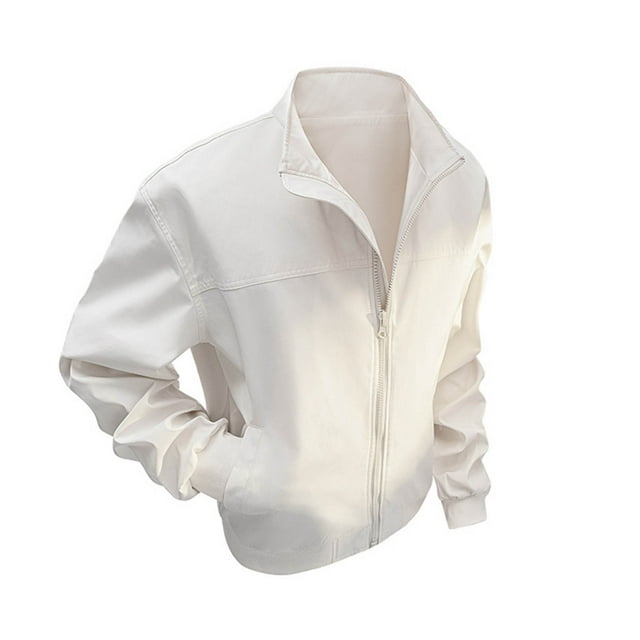 Men's Plaid Casual Button-Down Long Sleeve Stand Collar Jacket with Zipper Pockets for Daily Use