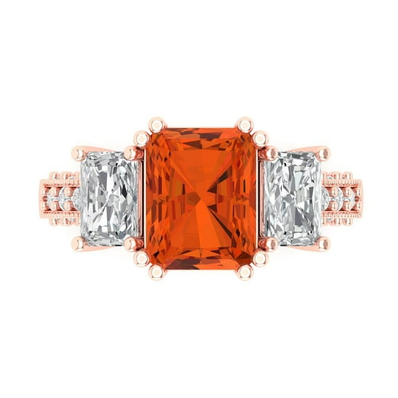 Three-Stone Engagement Ring for Women - 4.27ct Simulated Red Diamond in 18K Rose Gold Promise Ring