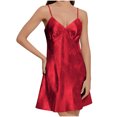 thumbnail image 3 of Feancey Womens Satin Lingerie Nightgown Silky Sleeveless Spaghetti Strap V Neck Sleepshirts Soft Cozy Camisole Mini Dresses Lounge Nightwear Red M, 3 of 10