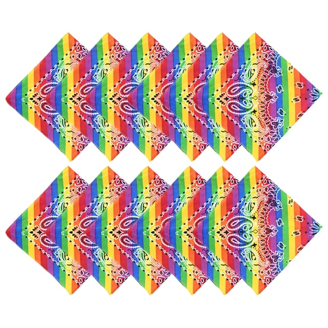 Paquete de 12 bandanas arcoíris Orgullo Gay LGBTQ Bandana Diadema Hippie Bandana Bufanda cuadrada para fiesta y uso diario