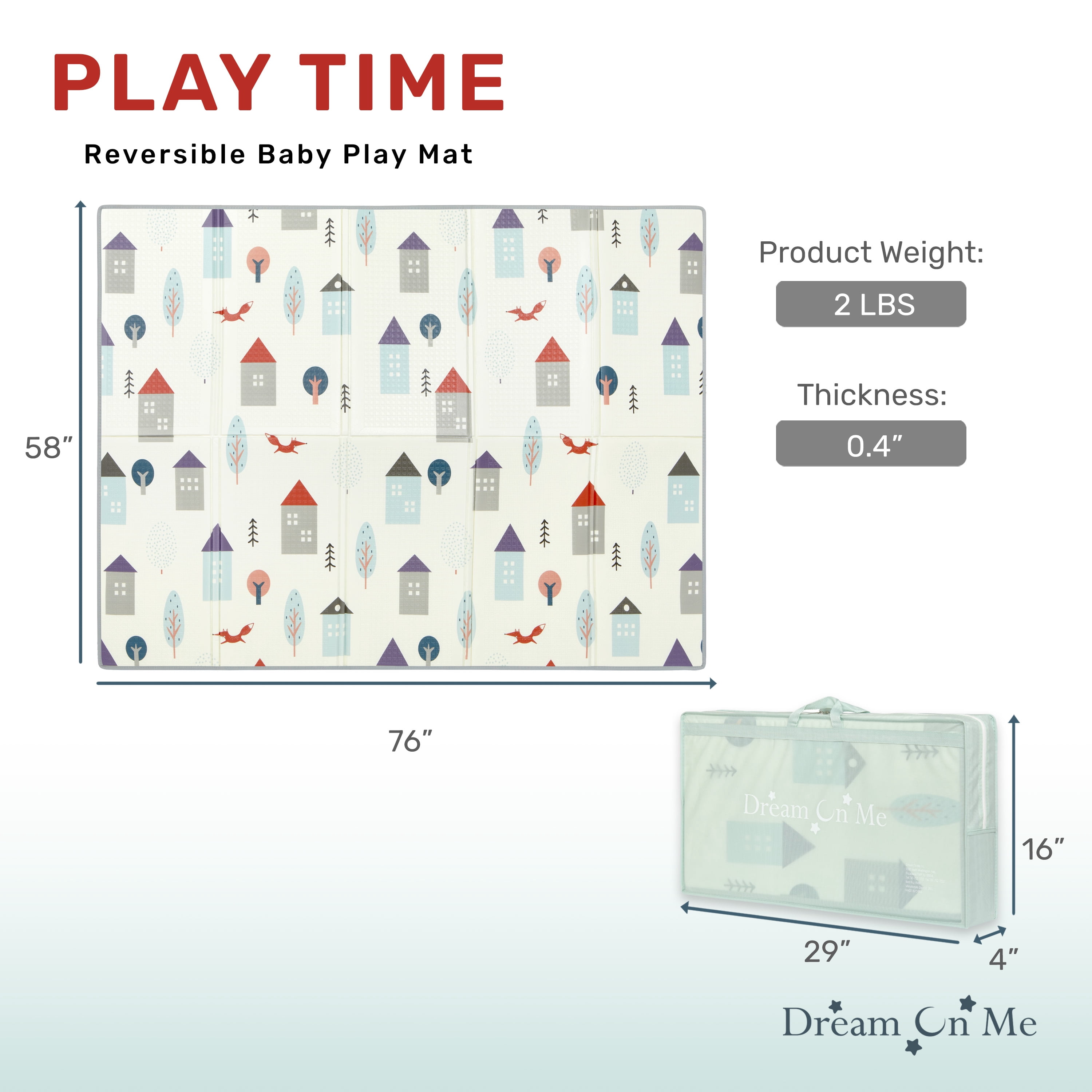 Dream On Me Play Time Reversible Baby and Toddler Play Mat Foldable with Extra Large Thick Foam, Multi