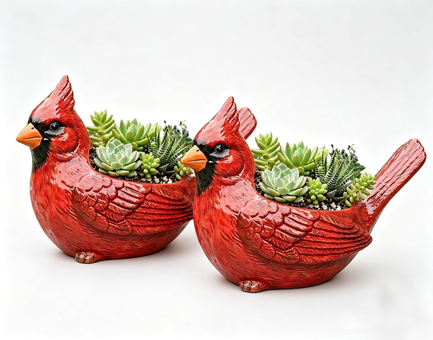 Cardinal Bird Succulent Planter – Red Resin Cardinal Outdoor Decor Planter – Decorative Animal Flower Pot for Garden, Patio, Balcony – Gift for Bird Lovers (2PCS)