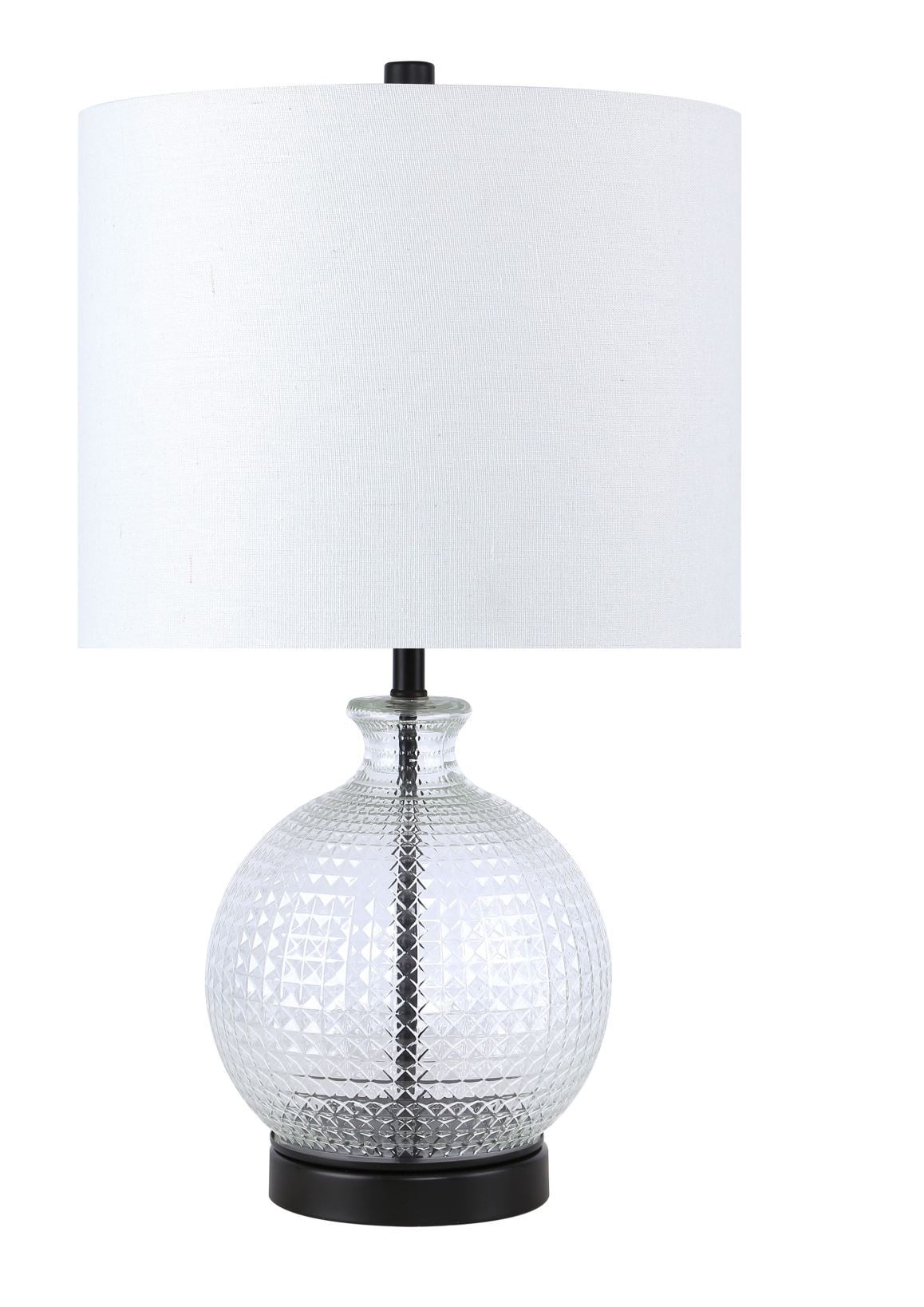 21.5" Clear Glass Table Lamp w/ White Fabric Drum Shade & Oil Bronze