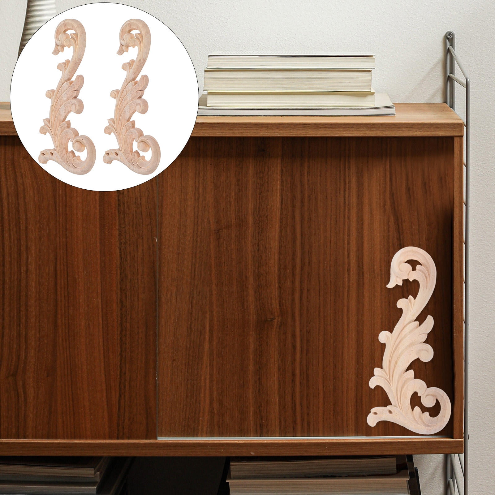 WEUVEB 4pcs Wood Carved Onlays Appliques for Furniture and Doors Beige