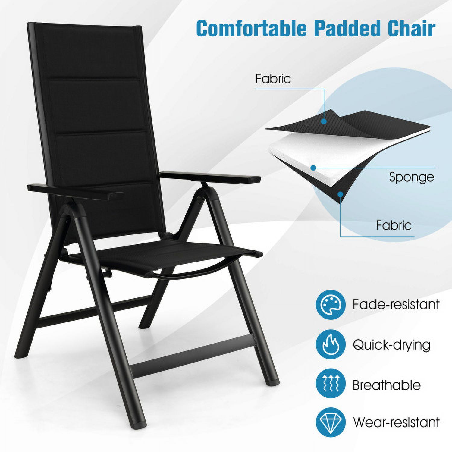 Aimee Lii Outdoor Dining Chair with Soft Padded Seat and 7-Position Adjustable Backrest, Outdoor Patio Set, Black Aimee Lii Outdoor Dining Chair with Soft Padded Seat and 7-Position Adjustable Backrest, Outdoor Patio Set, Black