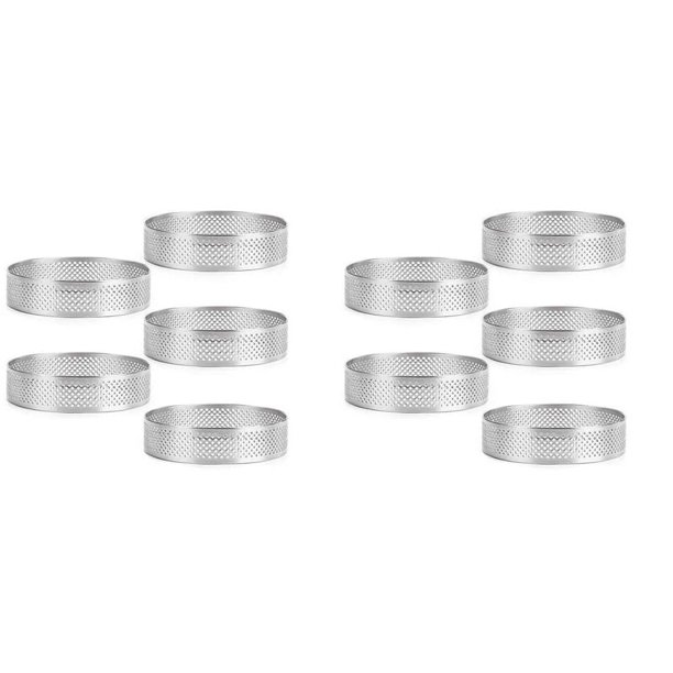 10 piezas de anillos circulares para tartas con agujeros de acero inoxidable, moldes para tartas, mousse, tartas, quiches, pasteles, moldes para hornear en la cocina, 9 cm