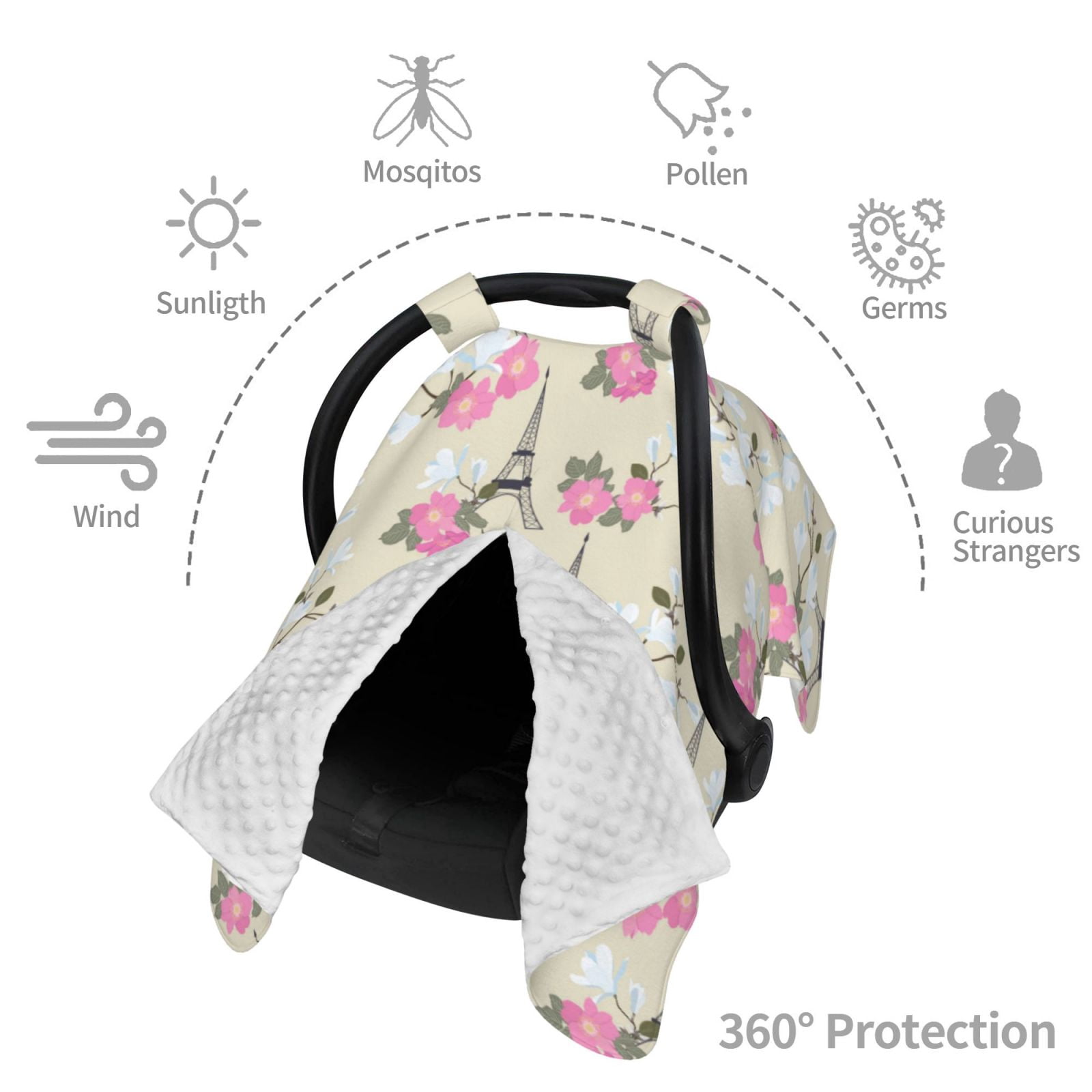 Car Seat Cover Baby - Eiffel flower Towers Breathable Infant Car Seat Cover for Baby Carseat, Lightweight Comfort Baby Essentials Must Haves Newborn Stuff for Girl Boy