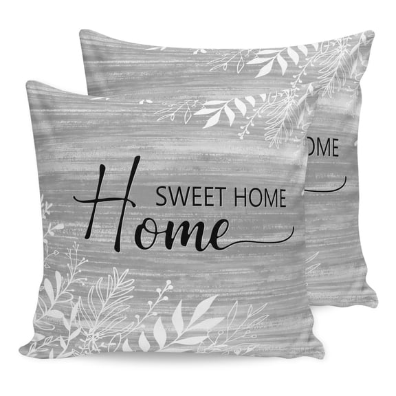 Pillow Covers 24x24 Set of 2, Vintage Slate Gray Throw Pillow Covers Decorative Couch Cushion Cover, Farmhouse Florals Leaf Coastal Sweet Home Microfiber Soft Pillowcases for Bedroom Living Room Sofa