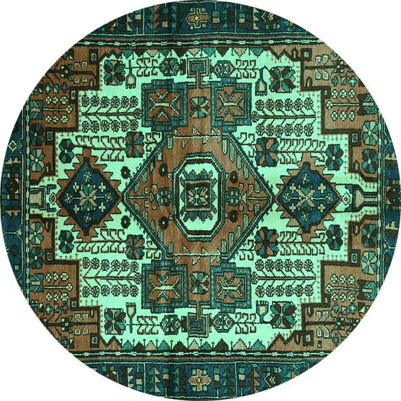 Ahgly Company Machine Washable Indoor Round Persian Turquoise Blue Traditional Area Rugs, 7' Round