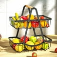 thumbnail image 1 of Hogar y cocina, Almacenamiento y organización, Frutero de doble capa con desagües desmontables, cesta de mano con asa de madera, cesta de hierro forjado, cesta de almacenamiento para cocina y sala de, 1 of 6