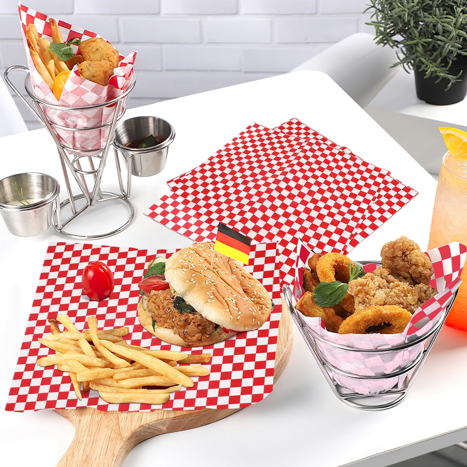 4 Pieces Parchment Paper for Baking Imitation Rattan Woven Basket Plate Liners