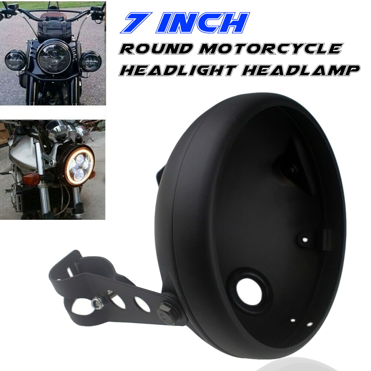 7" Black Aluminum Motorcycle Headlight Cover Housing+Mount Bracket Kit Universal