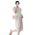 thumbnail image 4 of Falda de mujer embarazada de verano con burbujas, vestido de manga corta con encaje pesado y flores huecas, falda larga elegante que reduce la edad, 4 of 6
