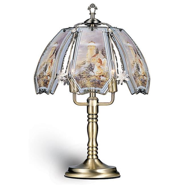Chrome finish Dolphin-Patterned Glass Shade 23.5" Tall Metal Touch Table Lamp 