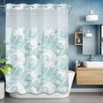 thumbnail image 6 of No Hook Shower Curtain with Snap in Liner, Summer Coastal Abstract Waves Waterproof Bath Curtain Double Layers with See Through Top Window, Modern Minimalist Wavy Hotel Shower Curtains 72x84in, 6 of 9