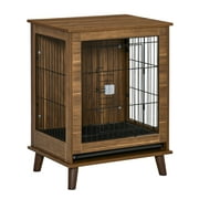 PawHut Stylish Dog Kennel, Wooden & Wire End Table Furniture with Cushion & Lockable Magnetic Doors, Small Size Pet Crate Indoor Animal Cage, Brown