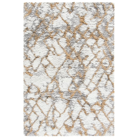 SAFAVIEH Horizon Milica Abstract Shag Area Rug, Ivory/Gold, 10' x 14'