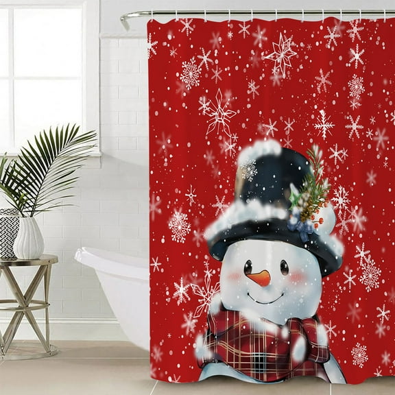 Christmas Waterproof Fabric Shower Curtain, Red Snowman Pine Cones Xmas Winter Snowflake Shower Curtain for Bathroom Curtains Bathtubs Hotel Washable Shower Curtains with 12 Hooks Stall 54x78in