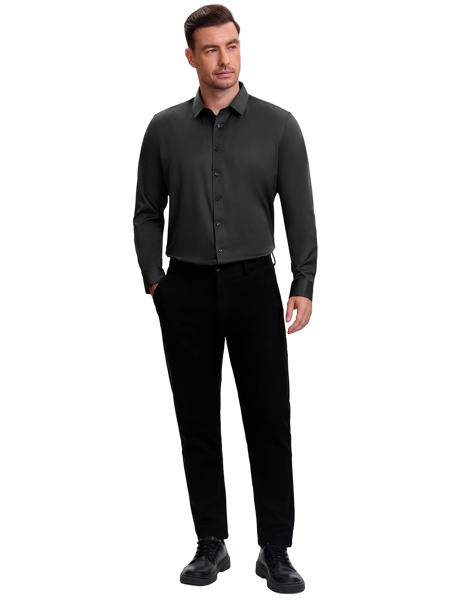 DARING DIVA Men's Point Collar Long Sleeve Button Down Formal Shirts S Black