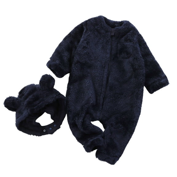 Povozer Baby Fleece Snowsuit, Infant Winter Coat, Long Sleeve Baby Rompers Jumpsuit(Navy,12-18 Months)