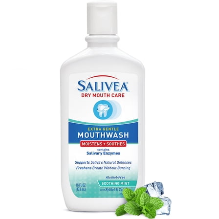 SALIVEA Dry Mouth Mouthwash - Soothing Mint Mouthwash with Natural Salivary Enzymes - Gentle Mouthwash to Aid Dry Mouth Care - Breath Freshener & Dry Mouth Care - Mint Flavor (16 oz Bottle)