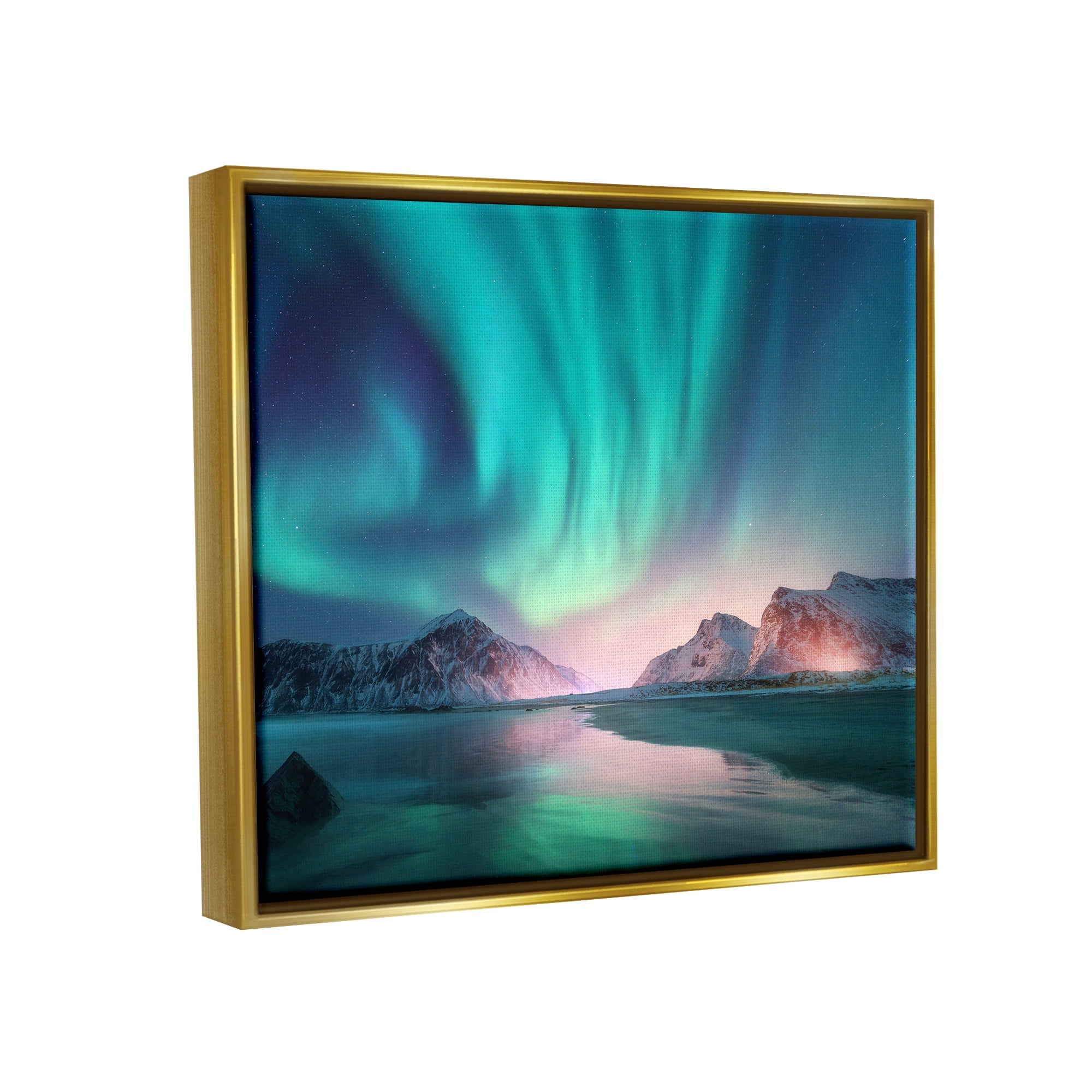 Stupell Industries Northern Lights Photography Nature Photography Gold Floater Framed Art Print Wall Art, 21 x 17