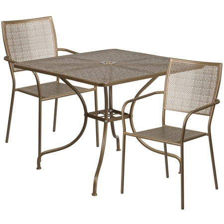 Service Merchandise Patio Furniture Flash Furniture 35.5'' Square Indoor-Outdoor Steel Patio Table Set with 2 Square Back Chairs Multiple Colors ()