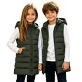 thumbnail image 5 of Kids Long Puffer Vest Girls Boys Hooded Sleeveless Padded Jacket Zip Up Stand Collar Quilted Coats Fall Winter Fashion Warm Lightweight Cozy Vests Outerwear with Pockets Army Green 7-8 Years, 5 of 9