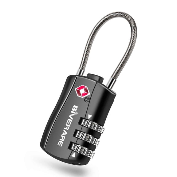 TSA Approved Luggage Locks, Combination Travel Cable Padlocks, Re-settable 3-Digit Lock, Weatherproof Keyless Padlock for Gym Locker, Golf Bag Case, Backpack, Gate, Hasp-Black
