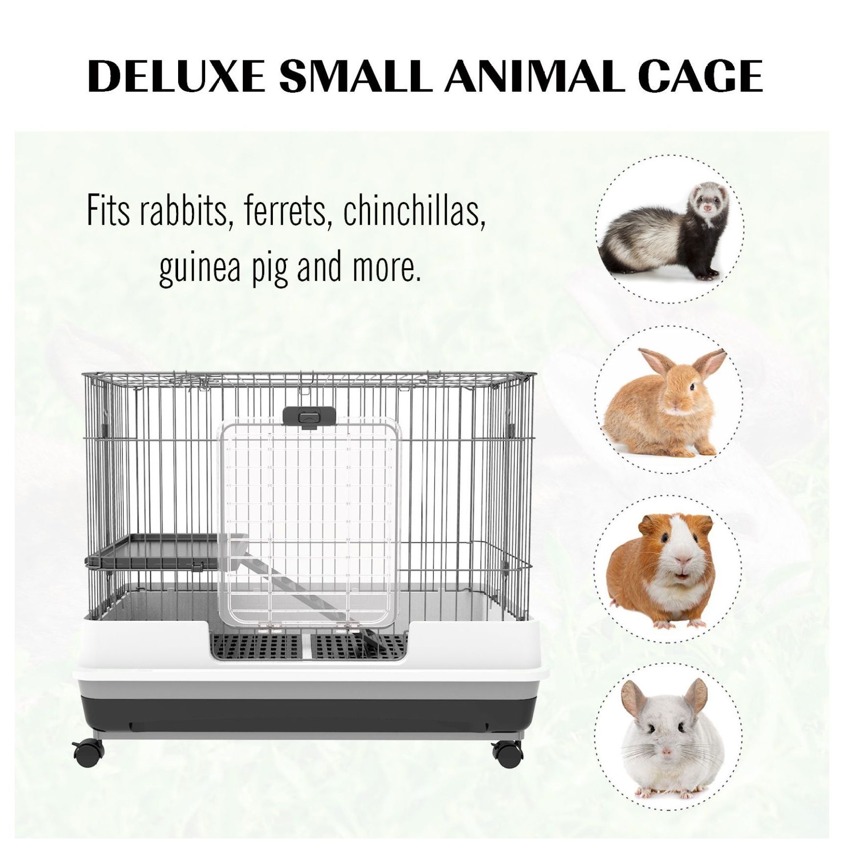 Small Animal Cage 2-Level Rabbit Hutch with Wheels Removable Tray Black for Bunny Chinchillas
